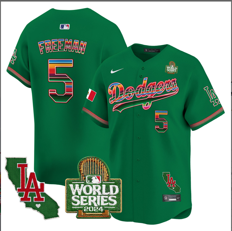 Men MLB Mexico Los Angeles Dodgers #5 Freeman green 2024 World Series Champions Patch Jersey 20241105->los angeles dodgers->MLB Jersey